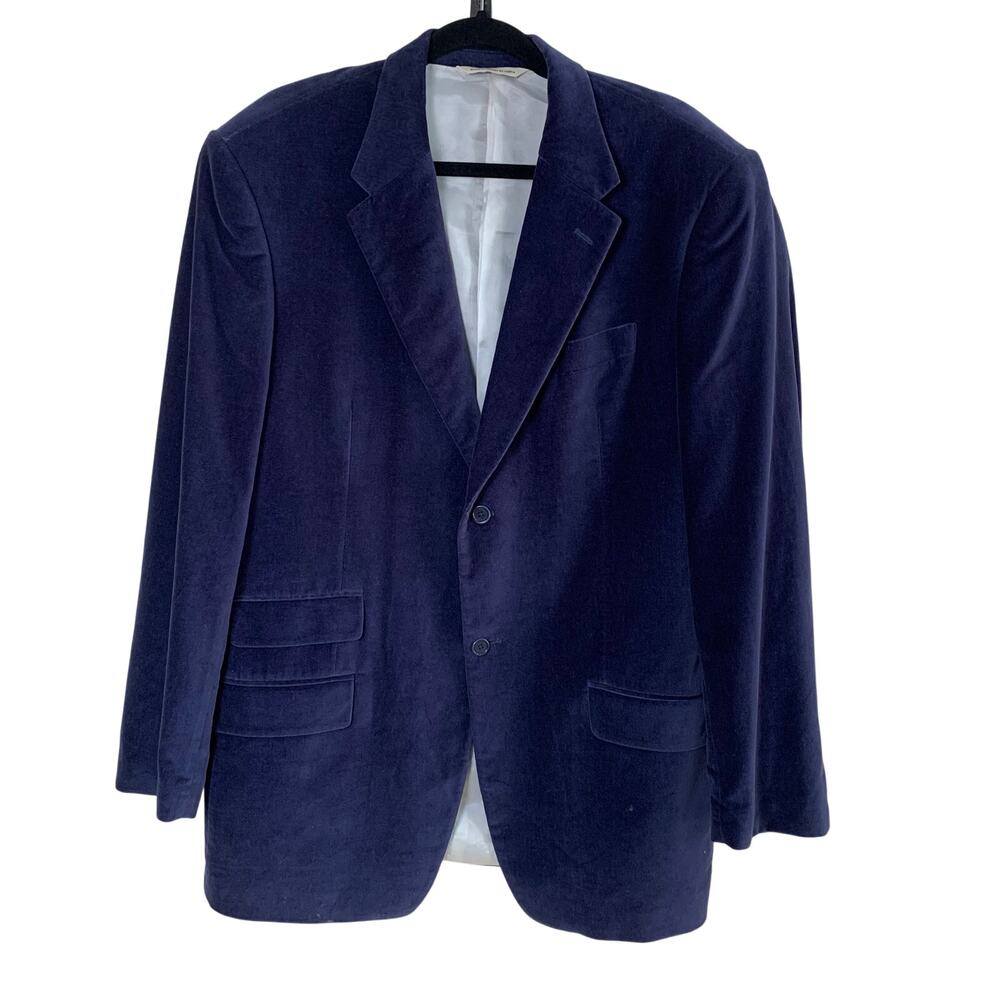 Perry Ellis Sz 38S Mens Velvet Sport Coat Blazer Jacket Navy Blue Formal Holiday